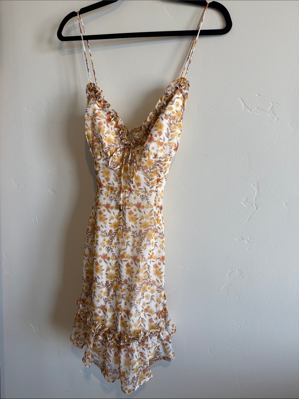 Floral Ruffled Dress in Mustard and Cream